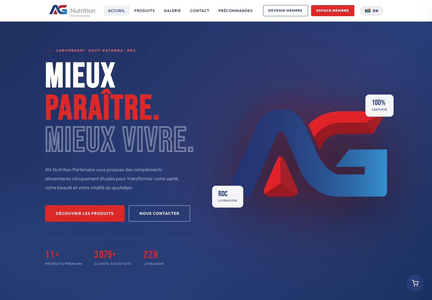 Capture de la page d’accueil AG Nutrition Partenaire